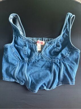 Lone Star Structured Blue Denim Corset Bustier Crop Top M